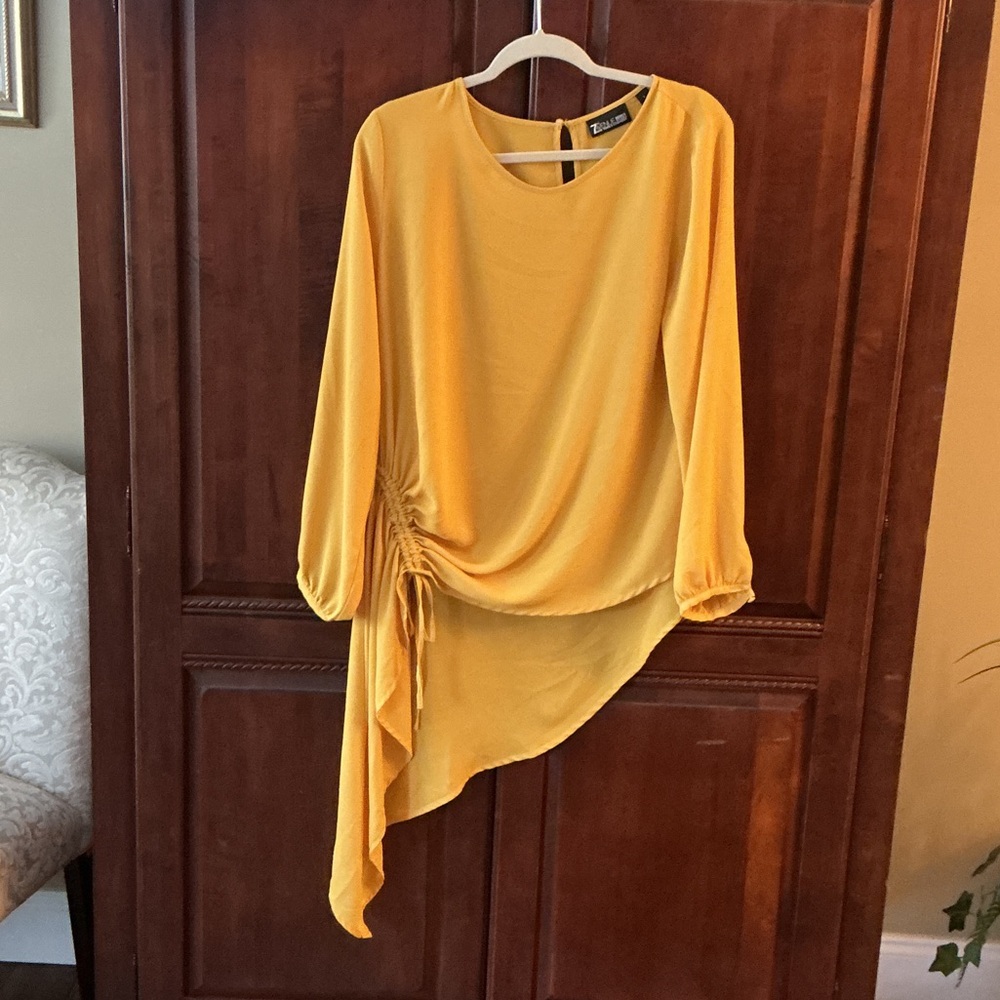 New York & Company Goldeb Yellow Asymmetrical Blouse